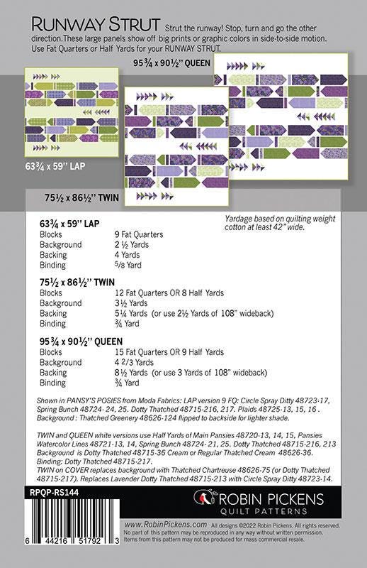 Runway Strut Quilt Pattern - Robin Pickens - Moda - Pansy Posies - RPQP-RS144