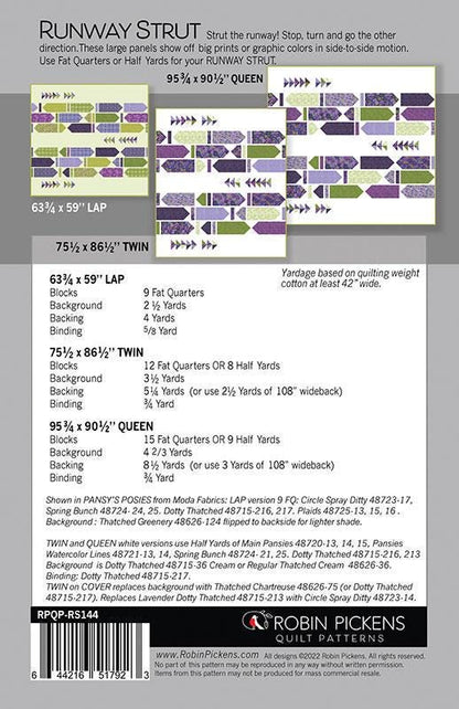 Runway Strut Quilt Pattern - Robin Pickens - Moda - Pansy Posies - RPQP-RS144