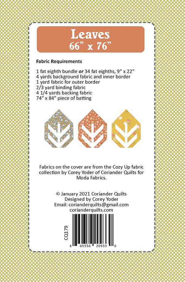 Leaves Quilt Pattern - Cozy Up - Corey Yoder - Moda - CQ 179