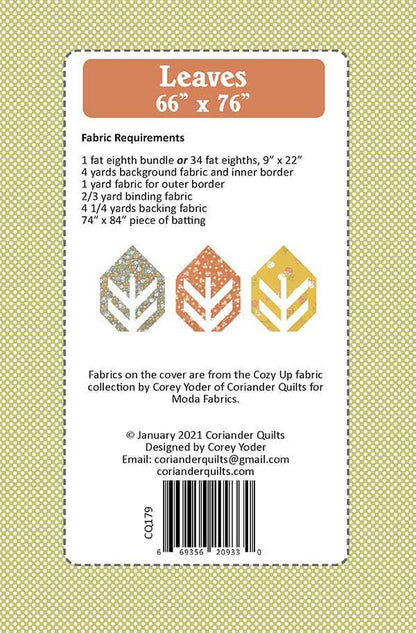 Leaves Quilt Pattern - Cozy Up - Corey Yoder - Moda - CQ 179