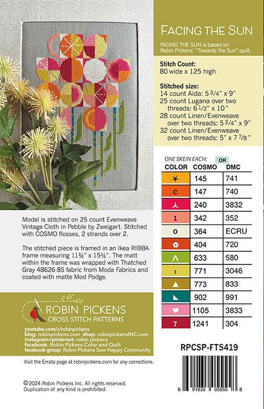 Facing the Sun Cross Stitch Pattern - Robin Pickens - Moda - RPCSP FTS419