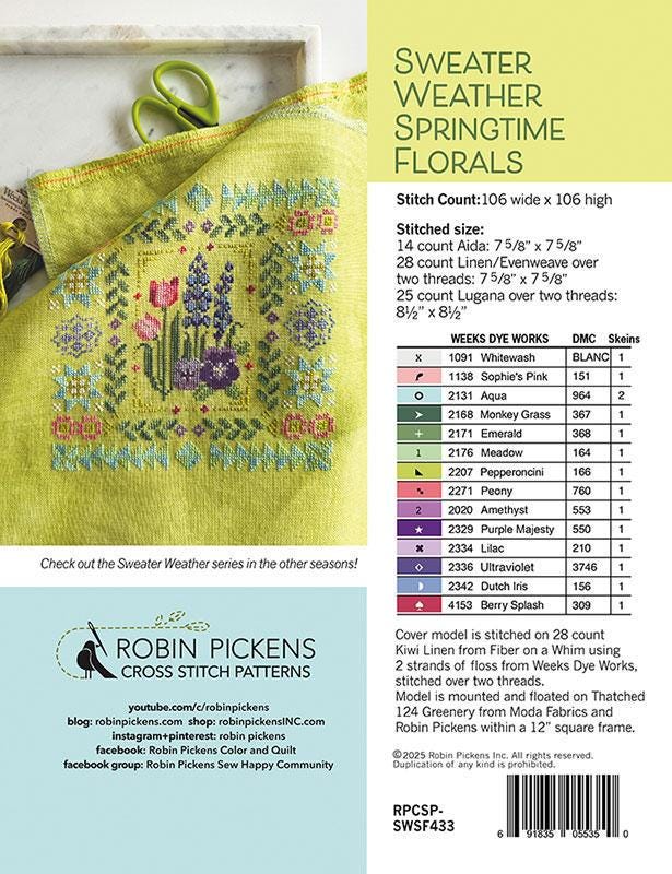 Sweater Weather: Springtime Florals Cross Stitch Pattern - Robin Pickens - RPCSP SWSF433
