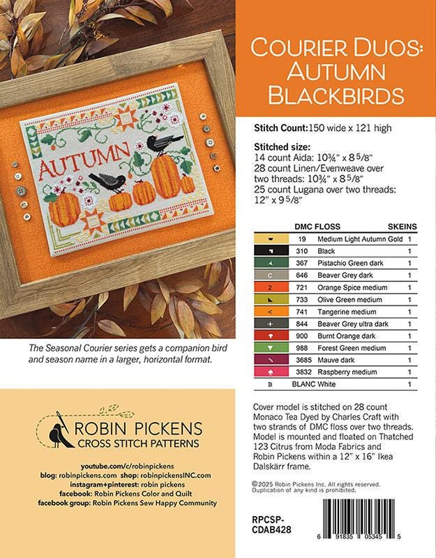 Courier Duos : Motif de point de croix Merles d'automne - Robin Pickens - Moda - RPCSP CDAB428