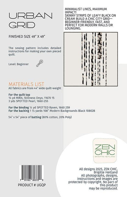 Patron de courtepointe Urban Grid - Zen Chic - Brigitte Heitland - Moda - UGQP