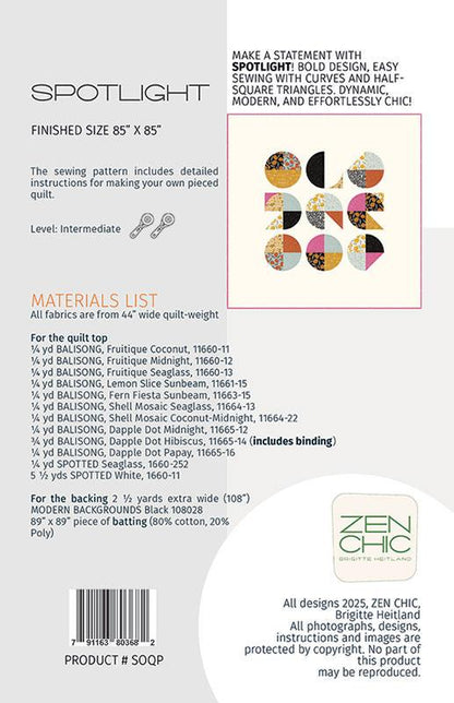 Spotlight Quilt Pattern - Zen Chic - Brigitte Heitland - Moda - SOQP