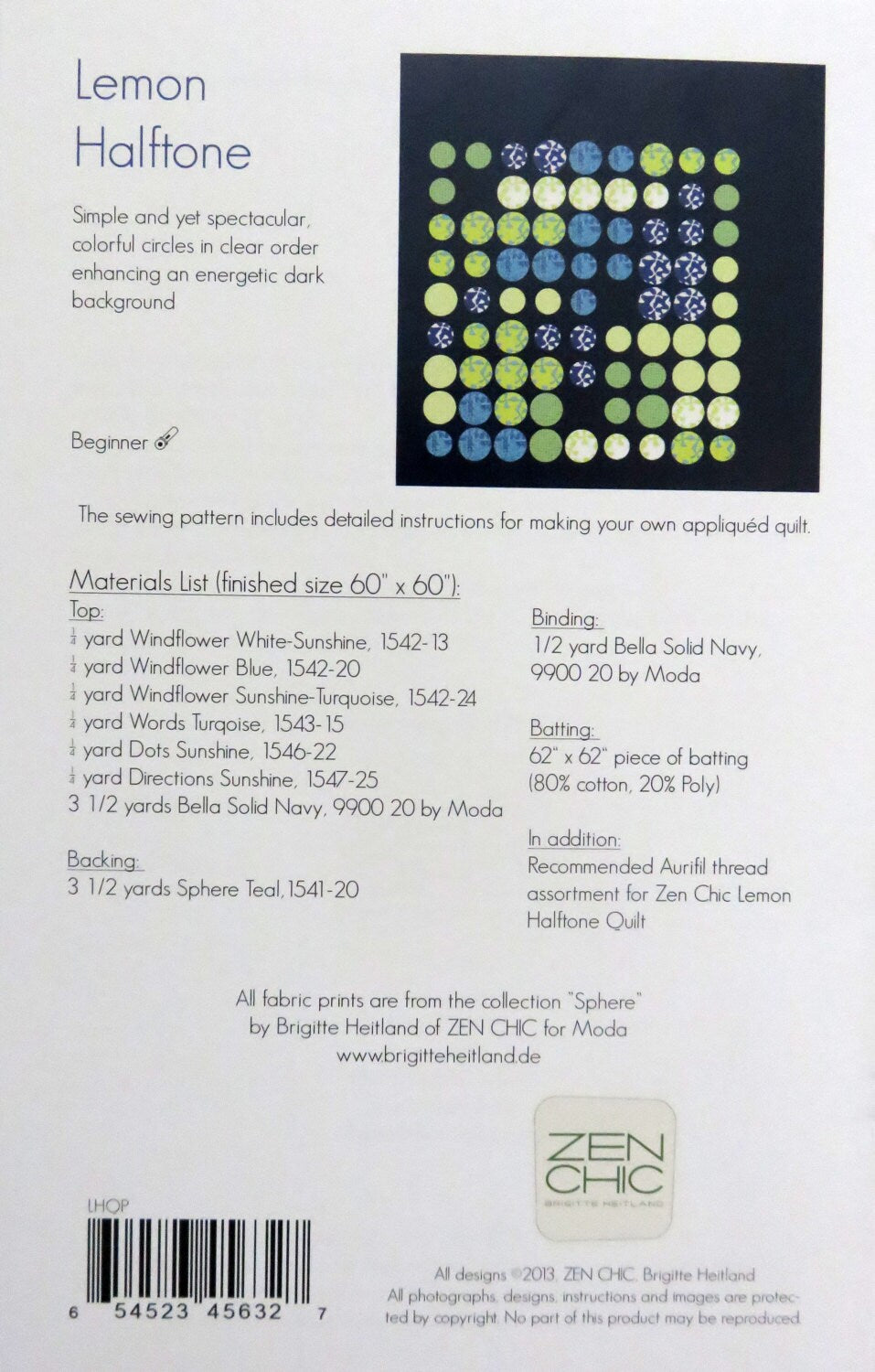 Lemon Halftone Quilt Pattern - Zen Chic - Brigitte Heitland - Moda - LHQP - Sphere Collection - Beginner