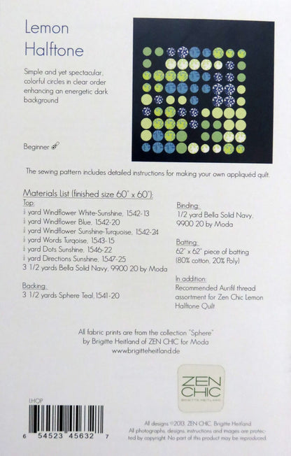 Lemon Halftone Quilt Pattern - Zen Chic - Brigitte Heitland - Moda - LHQP - Sphere Collection - Beginner