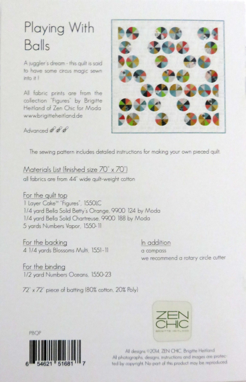 Playing With Balls Quilt Pattern - Zen Chic - Brigitte Heitland - Moda - PBQP - Figures Collection - Advanced