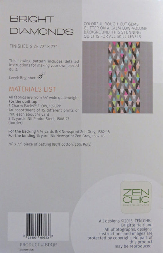 Bright Diamonds Quilt Pattern - Zen Chic - Brigitte Heitland - Moda - Flow - BDQP