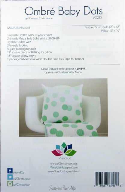 SALE!! Ombre Baby Dots - Indigo - Baby Quilt Pillow Banner Pattern Fabric Kit  - Moda - V and Co - Vanessa Christenson - 10800 225 KIT