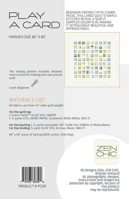 Play A Card Quilt Pattern - Zen Chic - Brigitte Heitland - Moda - ZC PCQP