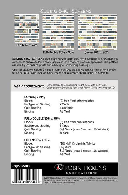 Sliding Shoji Screens Quilt Pattern - Dandi Duo - Robin Pickens - Moda - RPQP SSS103
