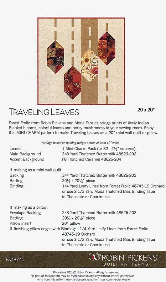 Traveling Leaves Pillow Quilt Pattern - Robin Pickens - Forest Frolic - Moda - PS48740